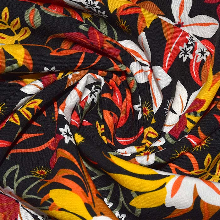 Gewebe, Viskose, floral, 29895-03, gelb-orange