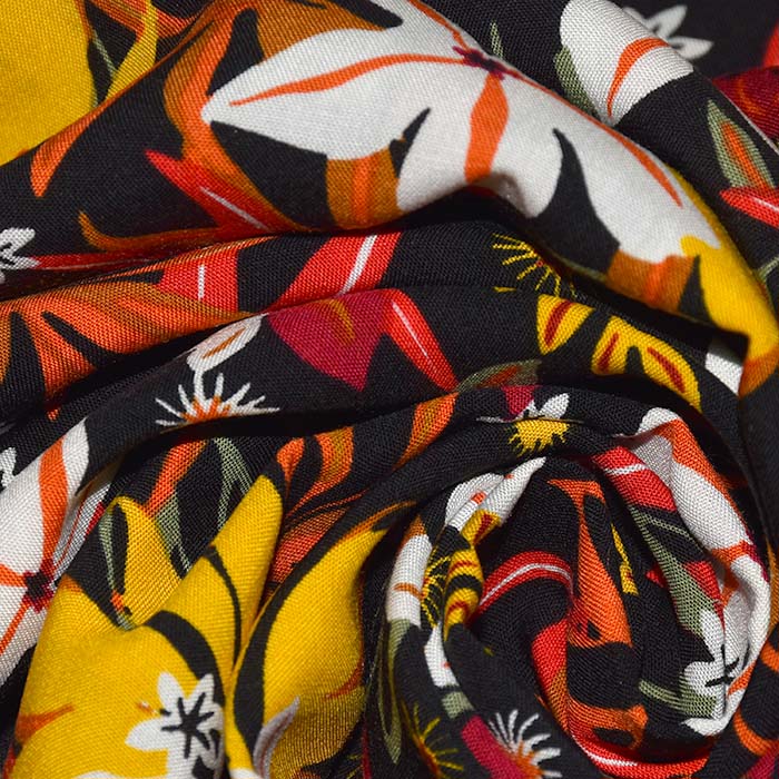 Gewebe, Viskose, floral, 29895-03, gelb-orange