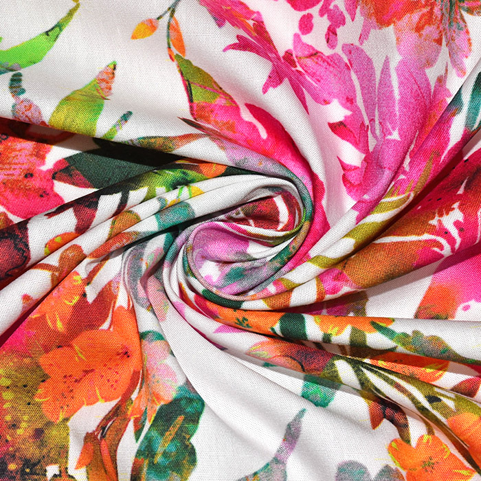 Baumwolle, Popeline, floral, 29896-01, orange-rosa