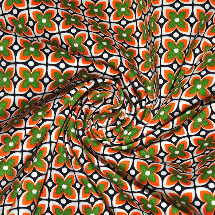 Satin, Baumwolle, floral, 29897-06, grün-orange
