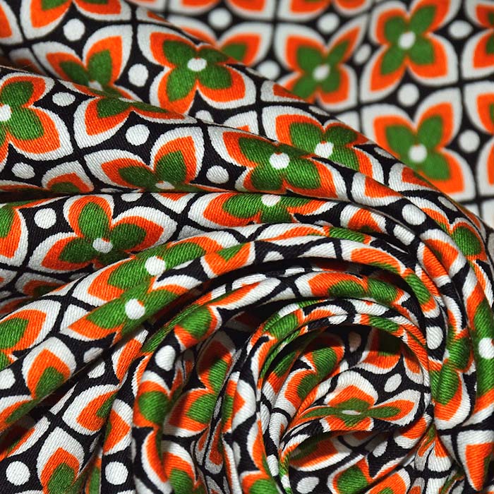 Satin, Baumwolle, floral, 29897-06, grün-orange