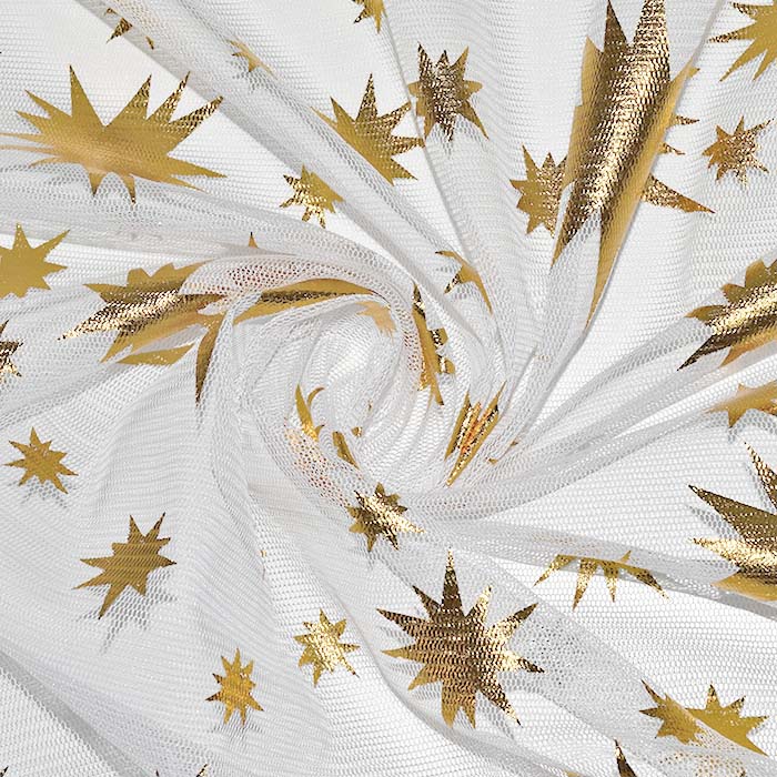 Tüll weicher, Sterne, 30184-001, Weiß-Goldfarben