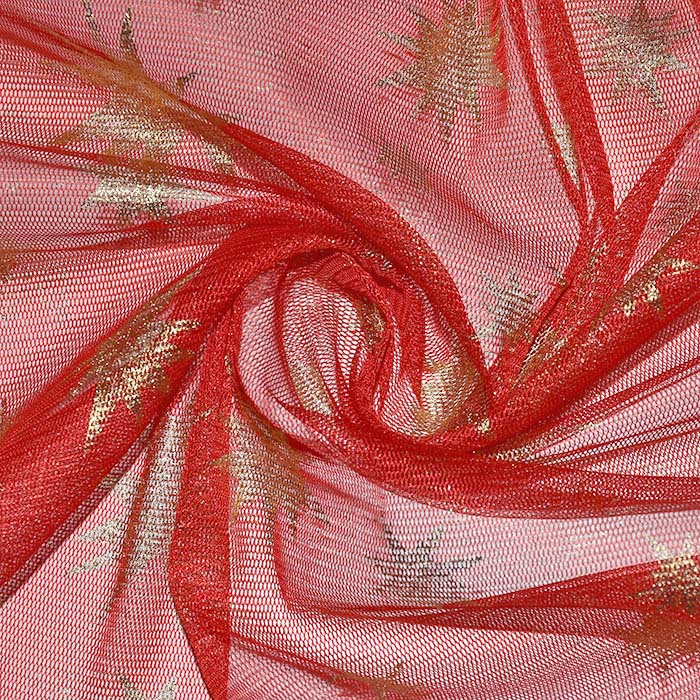 Tüll weicher, Sterne, 30184-4040, rot-goldfarben