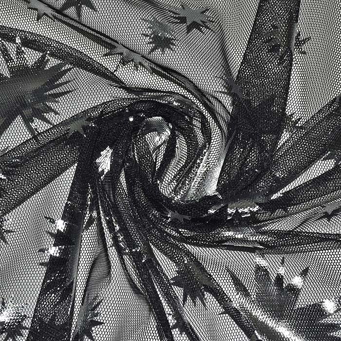 Tüll weicher, Sterne, 30185-022, schwarz-silberfarben