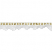 Band, dekorativ, Volants, 35 mm, 26452-3100, weiß-golden