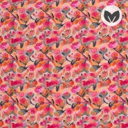 Gewebe, Viskose, digital, floral, 29199-002, orange-rosa