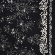 Gewebe, Viskose, Satin, Floral, 30426-822, schwarz