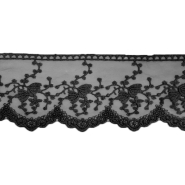 Spitze, bestickt, floral, 85 mm, 30658-002, schwarz